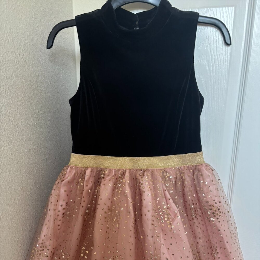 Zunie Sleeveless Velvet Glitter Mesh Dress (Little Girls)